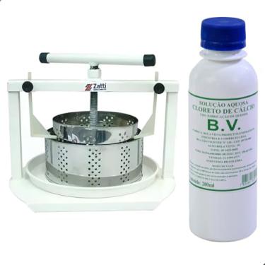 Imagem de Prensa Queijo Colonial Redonda 2 Formas Inox + Cloreto Cálcio 200ml