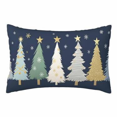 Imagem de Nicokee Capa de almofada, árvore de Natal, pinheiro, árvore de Natal, capa de almofada de poliéster decorativa para sofá, quarto, sala de estar, tamanho Queen 50 x 76 cm