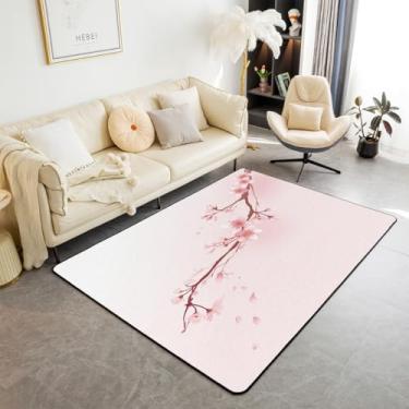 Imagem de jejeloiu Tapete de área de flores de cerejeira, 12 x 17 cm, rosa, estilo japonês, para sala de estar, quarto, para crianças, meninos, meninas, adolescentes, Sakura, floral, botânico, interior