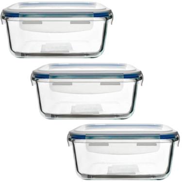Imagem de Jogo de Potes Herméticos de Vidro com Travas Retangular 370ml 3 Peças - Vista Home