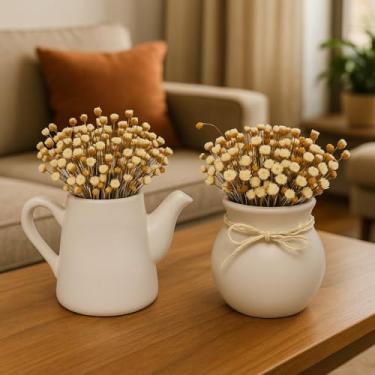 Imagem de vaso e bule decorativo com flores secas decoração de casa sala e escritorio(NINHO)