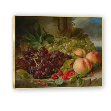 Imagem de Moldura dourada. Arte vintage emoldurada de frutas mortas, pintura clássica de cozinha country, decoração de parede de casa de fazenda quente para sala de jantar e cozinha. A26. 70 x 84 cm - 27,5 x
