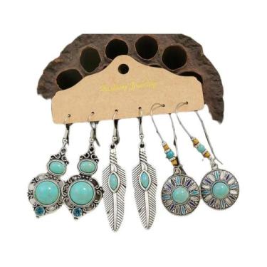 Imagem de Conjunto De Brincos De Liga De Zinco Turquesa Com Banho De Prata, Desi