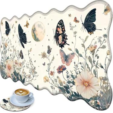 Imagem de Bxgolkgd Tapete de mesa grande 80 × 29 cm, mouse pad estendido para jogos com bordas costuradas, base de borracha antiderrapante, teclado para escritório, casa - borboleta de flor