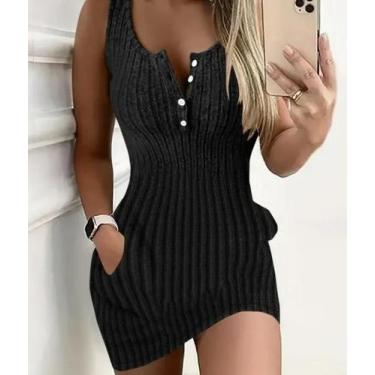 Imagem de Vestido Regata Feminino Elegante Com Botões Frontais E Bolsos, Modelo 