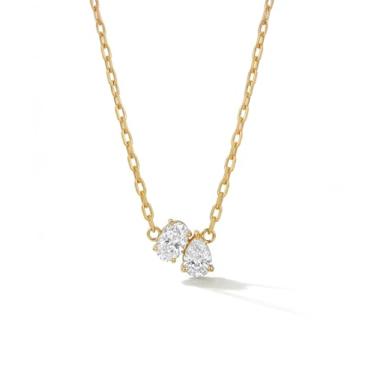 Imagem de BENIQUE Colar feminino com pingente de diamante de zircônia cúbica banhado a ouro 18 K, impermeável, sem manchas, corrente fina, One size, Metal, Zircônia cúbica