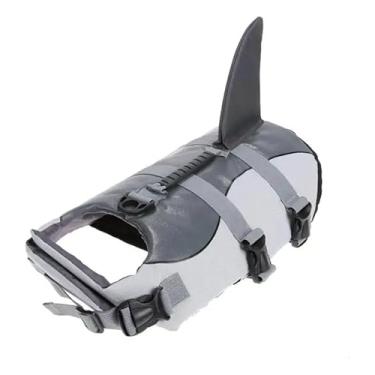 Imagem de colete salva-vidas para cães com estampa de tubarão