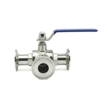 Imagem de Válvula esférica de 3 vias SS304 de aço inoxidável 19/25/32/38/45/51 mm SS304 tipo de virola de porta L serve para braçadeira tripla de 3,8 cm e 5 cm (virola de 25 mm 50,5)