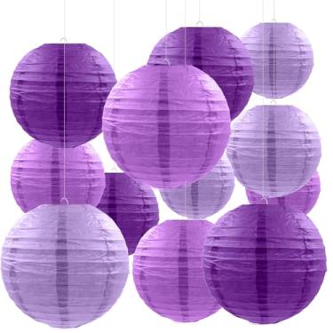Imagem de 12 peças de lanternas de papel roxas decorativas para mulheres, meninas, dia das mães, despedida de solteira, casamento, chá de bebê, decoração de festa do dia dos namorados