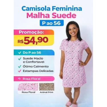 Imagem de Camisola Feminina Malha Suede  Conforto e Maciez  P ao 56  Estampas Fl