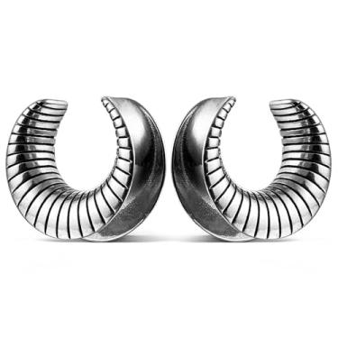 Imagem de LADEMAYH 2 plugues de selim exclusivos de aço cirúrgico para orelhas, design de meteorito/flor/listras, hipoalergênico, tamanho 0g - 2,5 cm, brincos de calibre de túneis de piercing corporal joias,