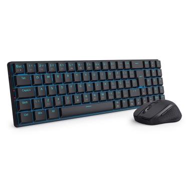 Imagem de Kit Teclado e Mouse Sem Fio Redragon Office, Mecânico, LED Azul, ABNT2, Preto - BS-8772 BK-Unissex