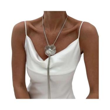 Imagem de Colar De Corrente Longa Com Franjas E Pingentes De Flores Para Mulhere