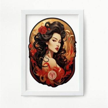 Imagem de Quadro Decorativo Áries 24x18cm - Vidro, Moldura Branca