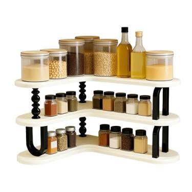 Imagem de OUUTIIOL Organizador de prateleira de canto, organizador de bancada móvel de 3 níveis feito de material ABS, fácil de montar, adequado para cozinhas, banheiros, áreas de café e acima de pias (branco)