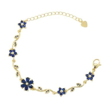 Imagem de Pulseira feminina de flor de cerejeira com zircônia cúbica banhada a ouro, bonita, delicada, pétala de folha de cristal, floral, Sakura, pulseiras ajustáveis, delicadas, joias modernas para ela, 19 cm