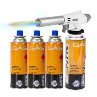 Imagem de Kit C/4 Refil Gás Butano + 1 Maçarico Profissional Regulagem Gourmet -