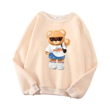 Imagem de Moletom Oversized Feminino De Fleece Com Estampa De Urso Fofo, Estilo 