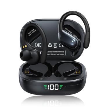 Imagem de Fones de Ouvido Bluetooth Sem Fio, Esportivo c/ 80h de Reprodução com LED Display e com Gancho Anti Quedas, IPX7 à Prova d'Água, Graves Profundos, Compatível com iOS e Android - Esportes/Treino