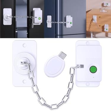 Imagem de Bstsilver Fechadura de geladeira com impressão digital, trava de porta de bebê e gato, corrente ajustável à prova de crianças para armário de arquivo, gaveta, freezer, fechaduras biométricas, trava de