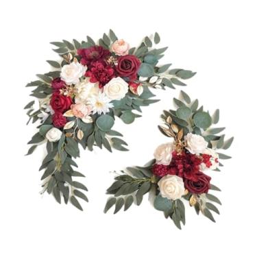 Imagem de MotiveTech 2x Guirlanda de Arco de Casamento, Enfeite de Flores Artificiais para Pendurar, Decoração de Casa, Guirlanda Floral para Decoração de Porta de, Vermelho