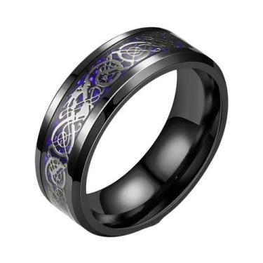 Imagem de Anel Masculino De Tungstênio Preto De 8mm Com Dragão Celta E Faixa De 