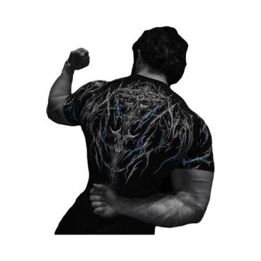 Imagem de Camiseta Masculina Gótica Escura Com Arte Abstrata, Estampa De Monstro