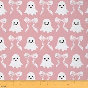 Imagem de Lindo tecido fantasma por jarda, estilo princesa, laço branco, tecido decorativo para estofamento e projetos de bricolage em casa, fantasma de Halloween, kawaii, rosa, branco, pré-cortado, 2 jardas