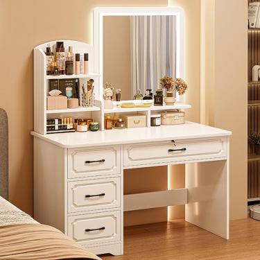 Imagem de Mesa De Maquiagem Com Espelho Grande E 4 Gavetas Penteadeira Com Luzes Led Mesa De Maquiagem Com Espelho De Brilho Ajustável, B, 80 * 40 * 137CM