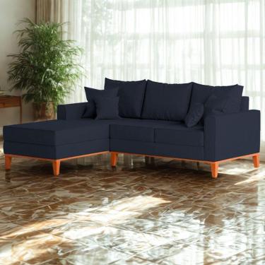 Imagem de Sofá 3 Lugares Beny Com Chaise Esquerdo Linho Azul