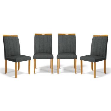 Imagem de Kit Com 4 Cadeiras Aurora Madeira Maciça Estofadas Para Mesa De Jantar Linho Chumbo 406