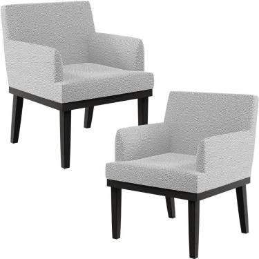 Imagem de Kit 02 Poltronas Decorativas Sala De Estar Base Preto Beatriz W01 Bouclê Cinza - Lyam Decor