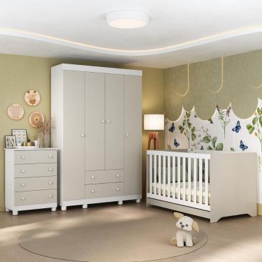 Imagem de Quarto De Bebê Completo Com Berço Americano 3 Em 1 Allegra Multimóveis MP4586 Branco-off White