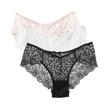 Imagem de Calcinhas Femininas Sensuais De Cintura Baixa Em Renda, Kit Com 3 Peça