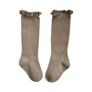 Imagem de Meias De Algodão Com Renda E Babados Para Meninas, Altura Até O Joelho