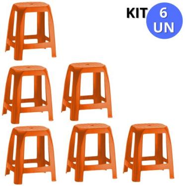 Imagem de kit banco, banquinho, banqueta, plástico reforçado 47cm - 6 unidades -