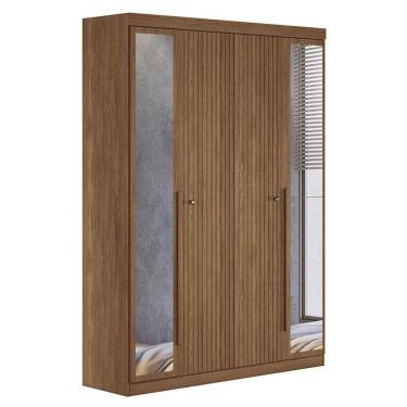 Imagem de Guarda Roupa Casal Ripado 4 Portas Buriti Com Espelho Jatobá Acetinado - Santos Andirá