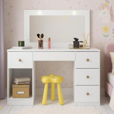 Imagem de Penteadeira com Espelho Led Camarim Sonhos 5 Gavetas Branca Moval