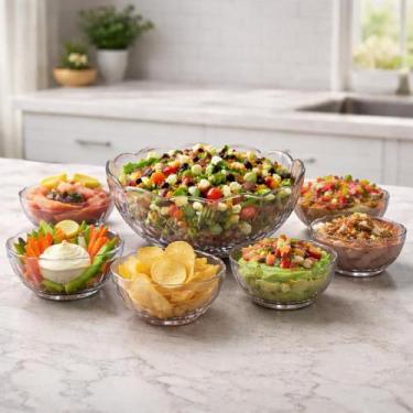 Imagem de Conjunto 7 Bowls de Vidro Rose Tigelas Decorativas - Dumiat