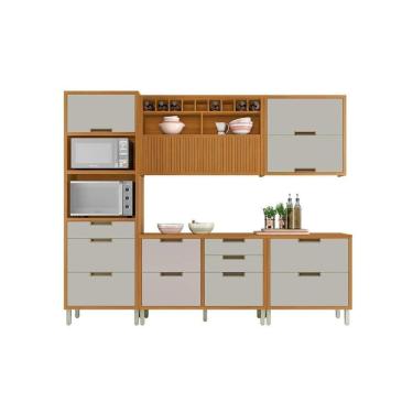 Imagem de Kit De Cozinha Completa 5 Peças Completa (2 Balcões 2 Aéreos+ Torre Quente) Freijo/off White