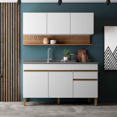 Imagem de Balcão de Pia de Cozinha 150 cm 3 Portas Sem Tampo Kits Paraná, Branco