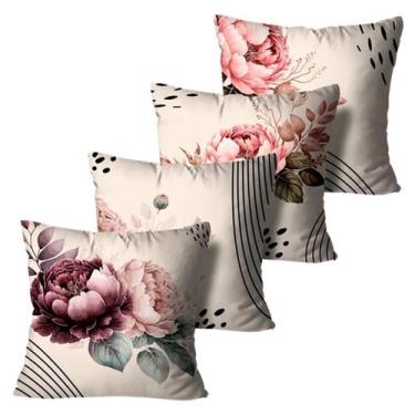 Imagem de Kit Com 4 Capas de Almofadas Mdecore 45x45 Alta Definição, Flores Bege