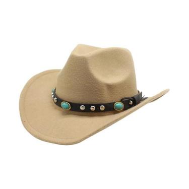 Imagem de Chapéu De Cowboy Feminino Estilo Étnico Com Corda Trançada E Aba Rolad