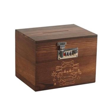 Imagem de Cofrinho de madeira retrô para crianças, moedas, caixa de dinheiro, ba
