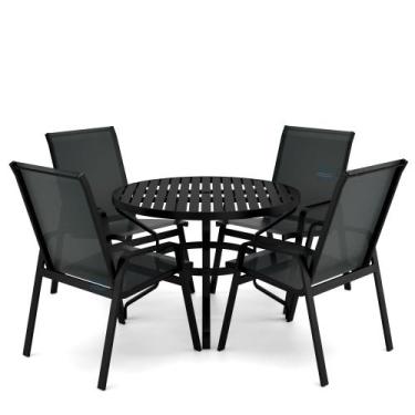 Imagem de Mesa 4 cadeiras Ripado Piscina Alumínio Preto e Tela Preto - Aluv Móve