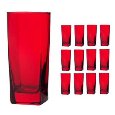 Imagem de Copo Vidro 320ml (Suco, água) BALI kit com 12 Vermelho - Casa Linda