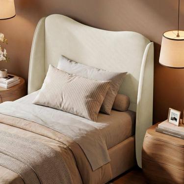 Imagem de Cabeceira Orgânica Para Cama Box Viúva Luma 120cm Bouclê Bege - Desk Design