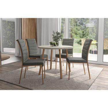 Imagem de Sala Jantar Mesa Stellar 1599 Aço c/ Tampo Madeirado 100x100cm e 4 Cadeiras Wave Rose/Petra - Rose/Grafite/Caramelo/Freijo - Carraro