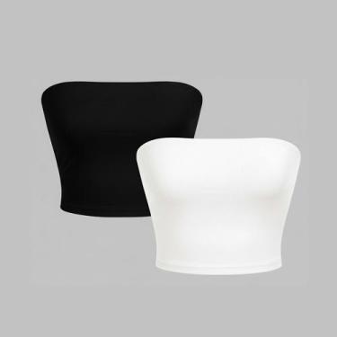 Imagem de Kit 2 Top Tube Cropped Faixa sem alça Básico Feminino Suplex Premium -