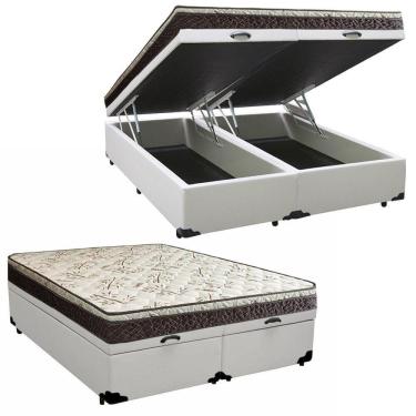 Imagem de Cama Box Baú Queen Sintético Bipartido + Colchão Elegance Ortopédico Espuma D33 63x158x198 branco